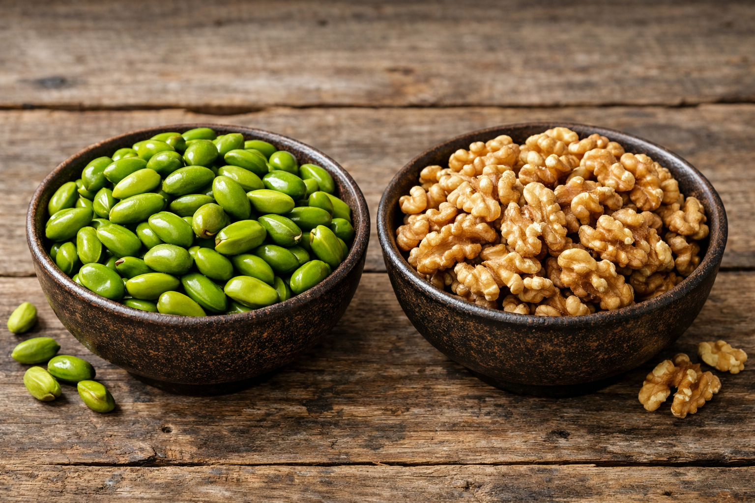 Kaselerde Antep fistigi ve ceviz iç yan yana karsilastirmasi